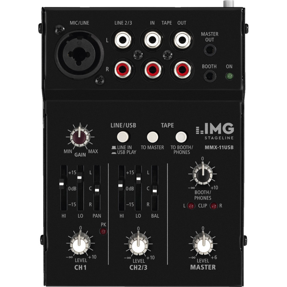 MMX-11USB Mezclador de audio miniatura de 2 canales, con 3 entradas e interfaz USB.